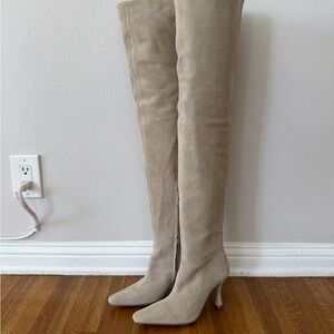 NEW $795 STAUD Cami OTK Over Knee Taupe Suede Leather Tall Boots EU 36.5